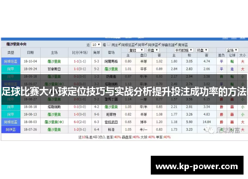 足球比赛大小球定位技巧与实战分析提升投注成功率的方法